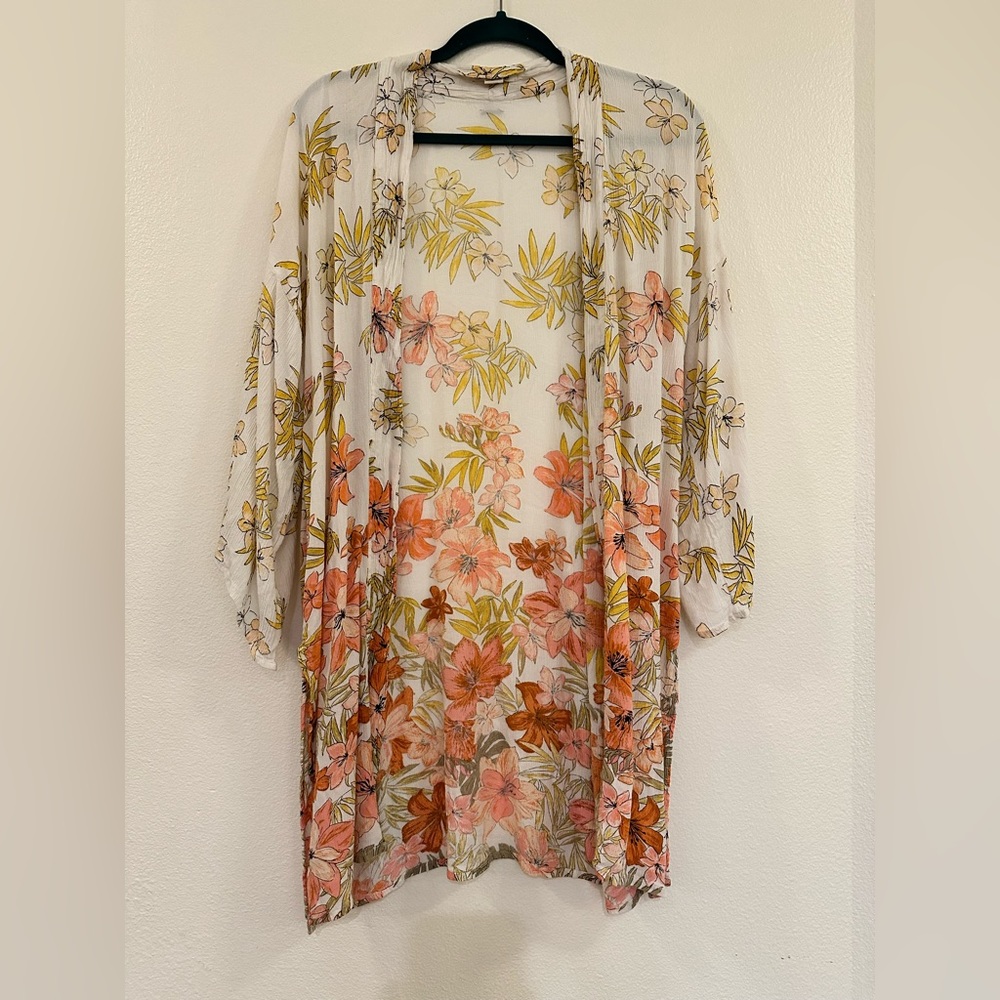 Billabong White Floral Swim Cover Up - One Size